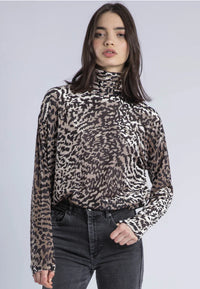 Religion Emmy Turtleneck Top Silver Animal Print