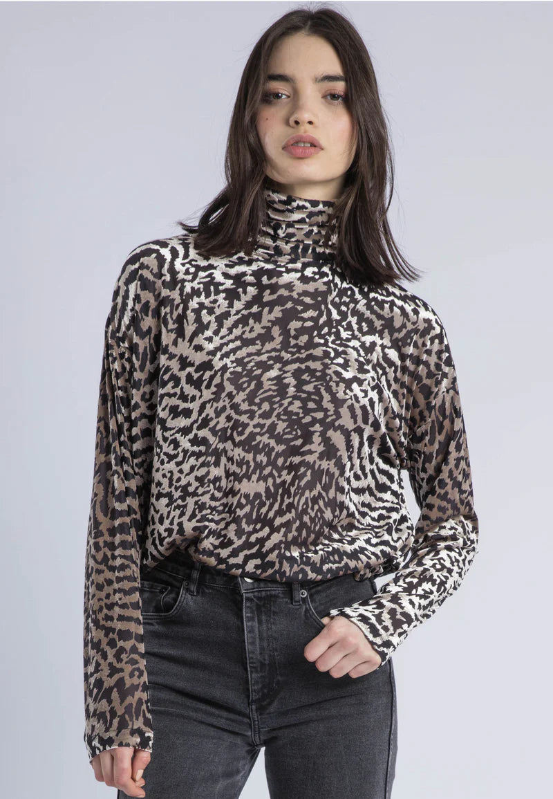 Religion Emmy Turtleneck Top Silver Animal Print