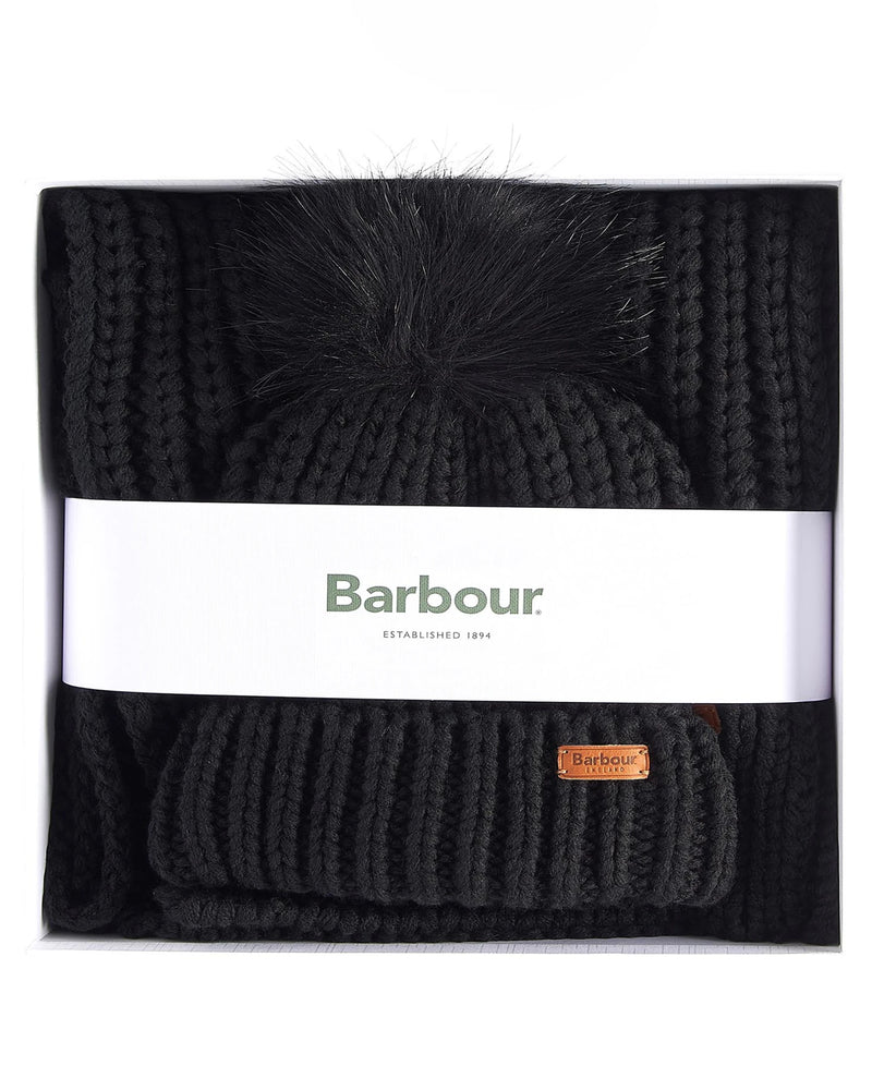 Barbour Saltburn Beanie & Scarf Gift Set Black